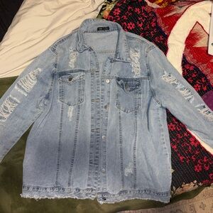 SHEIN Light Blue Distressed Jean Jacket